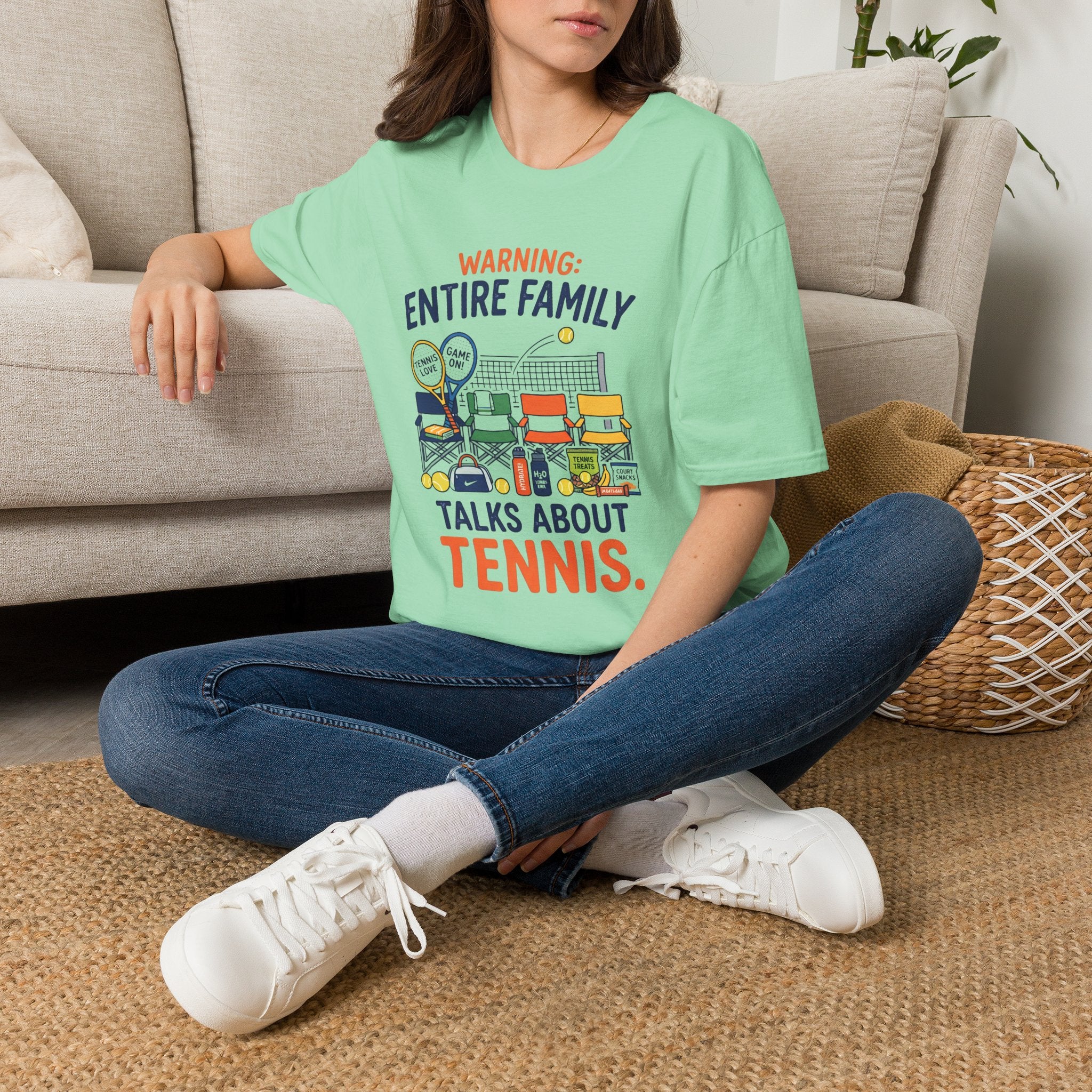T-Shirt — "Warning: Entire Family Talks About Tennis" Graphic Tee