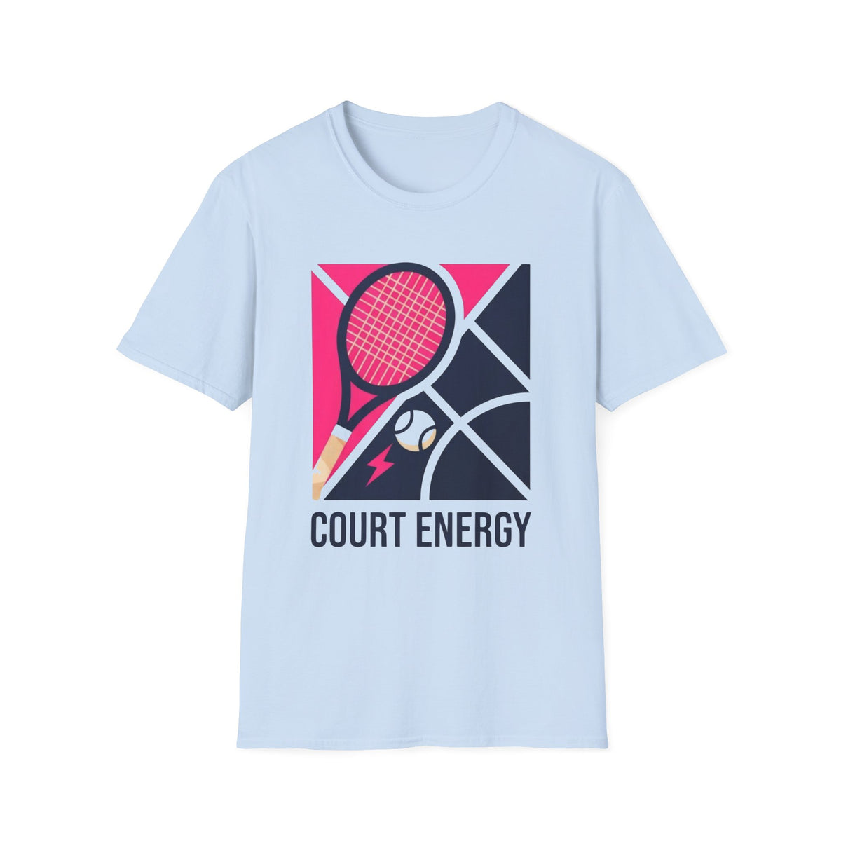 Court Energy Tennis T‑Shirt — Retro Racket & Ball Graphic