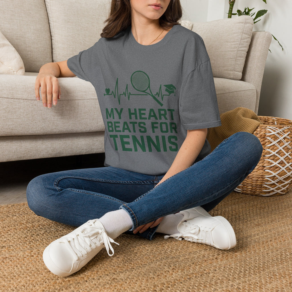 My Heart Beats for Tennis T-Shirt — Heartbeat Racket Design with Graduation Cap