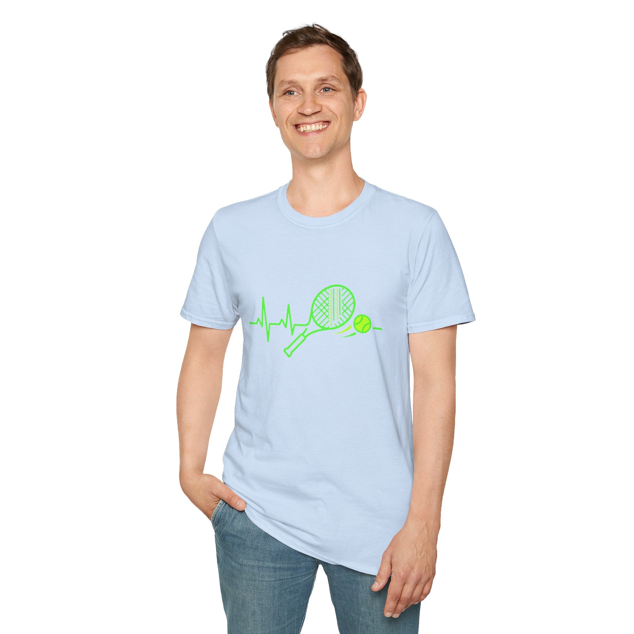 Tennis Racket Heartbeat T-Shirt — Neon Green Tennis Lover Tee