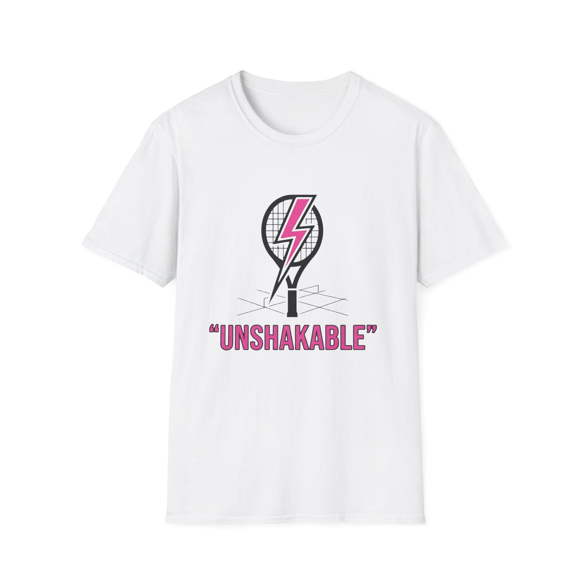 Unshakable Tennis Racket T-Shirt — Empowering Pink Lightning Tennis Tee