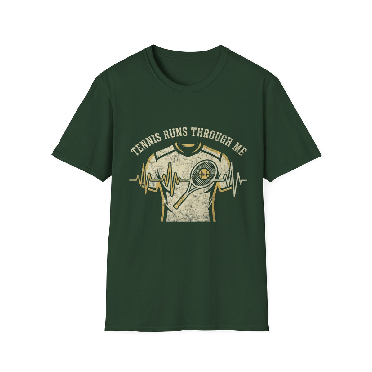 T-Shirt — "Tennis Runs Through Me" Vintage Tennis Heartbeat Tee