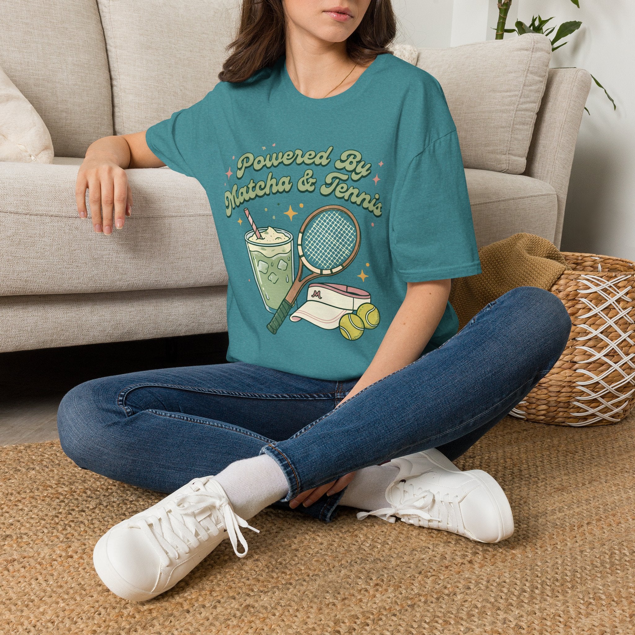 Powered by Matcha & Tennis Tee — Cute Athletic Tea Lover Shirt
