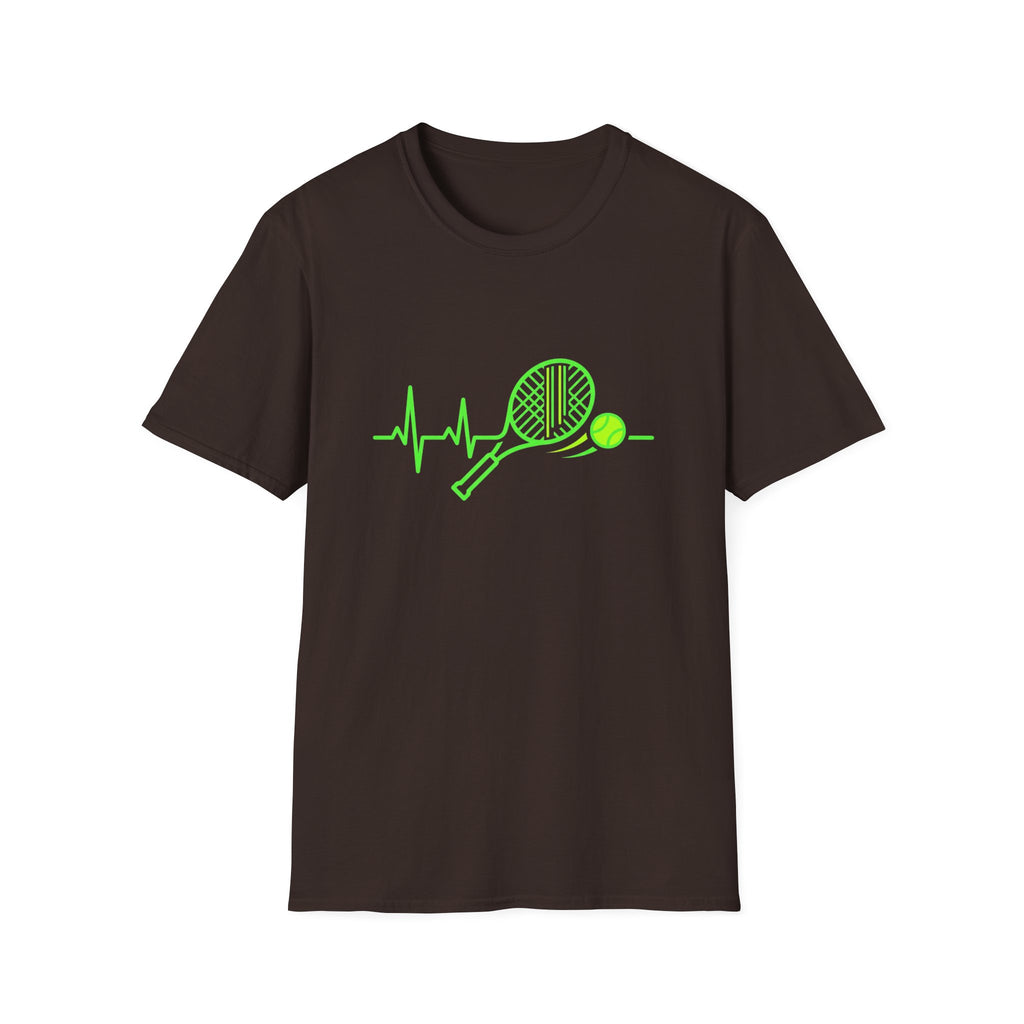Tennis Racket Heartbeat T-Shirt — Neon Green Tennis Lover Tee