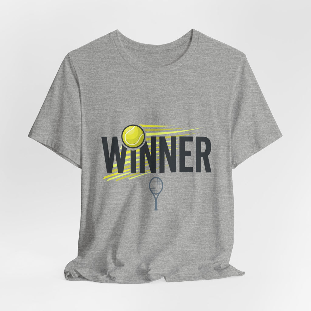 Winner Tennis T‑Shirt — Motivational Tennis Tee with Ball & Racket Graphic