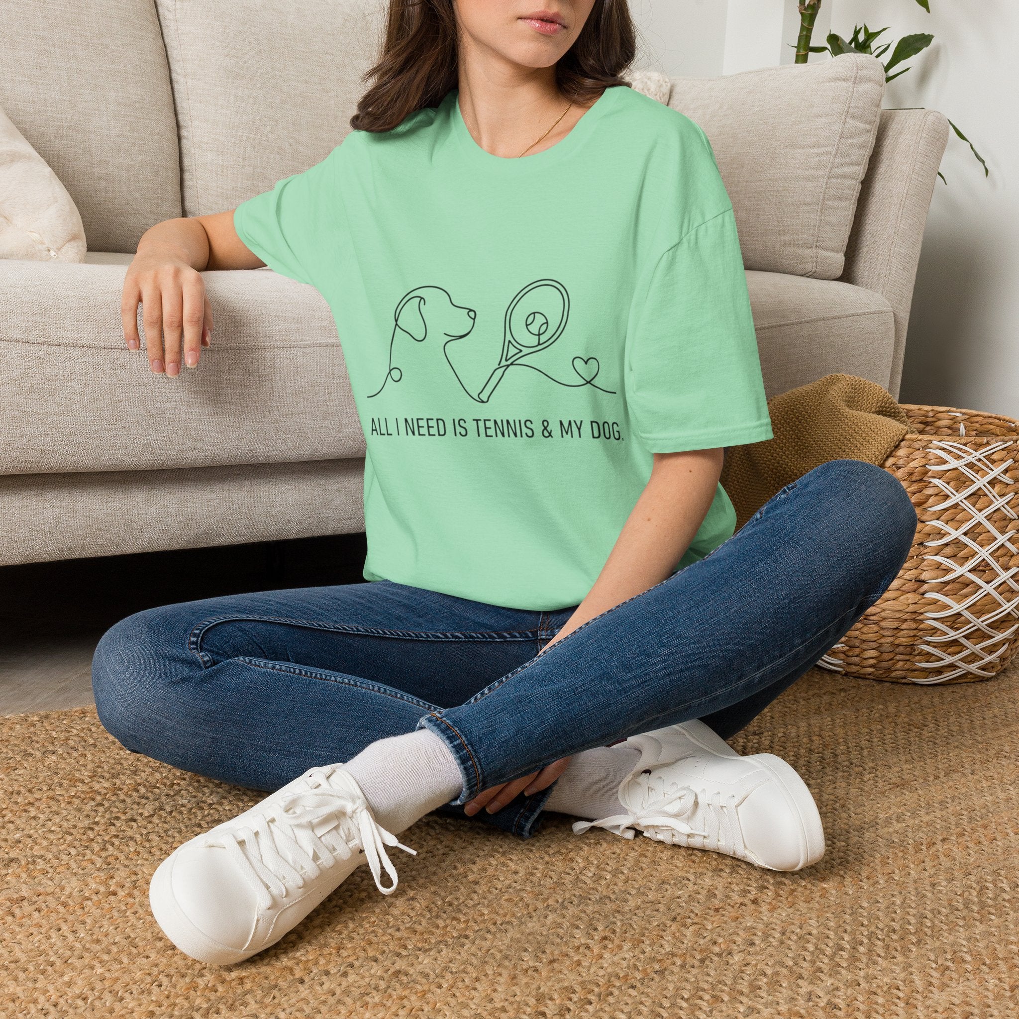 T-Shirt — "All I Need Is Tennis & My Dog" Minimal Line Art Tee