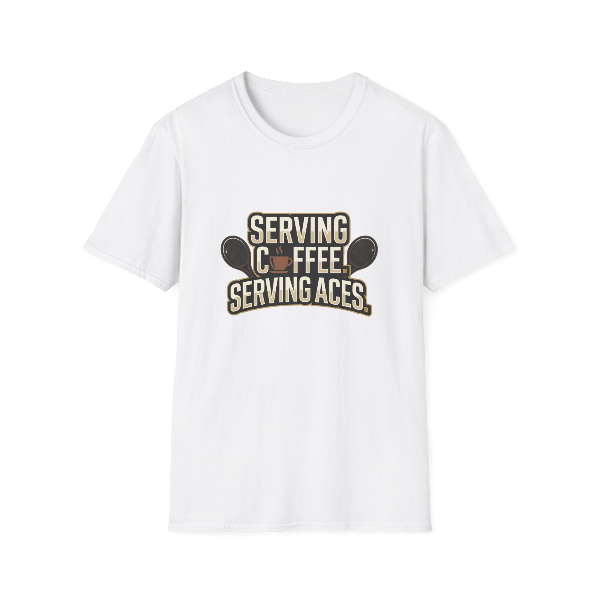 Serving Coffee, Serving Aces Tee — Tennis & Coffee Lover Graphic Shirt