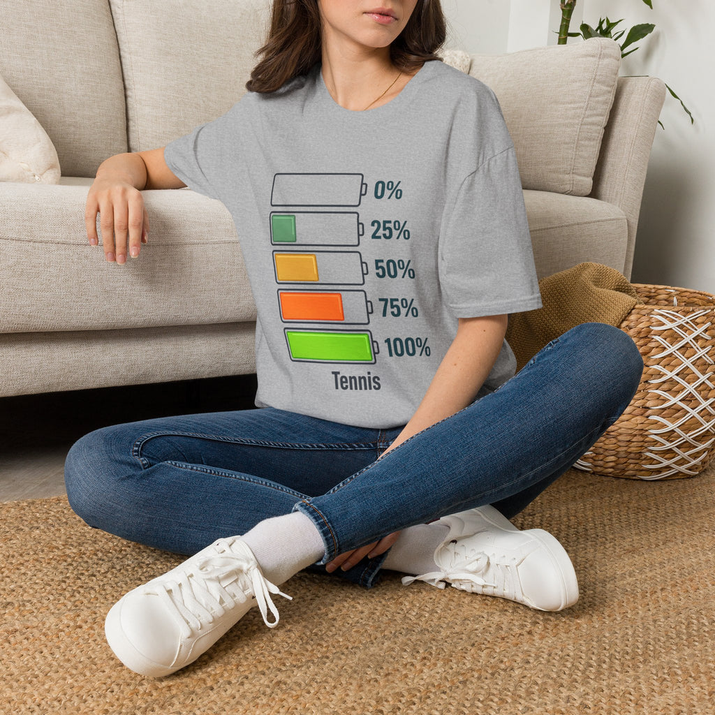 T-Shirt — Tennis Energy Levels Graphic Tee (0%–100% Battery Bars)