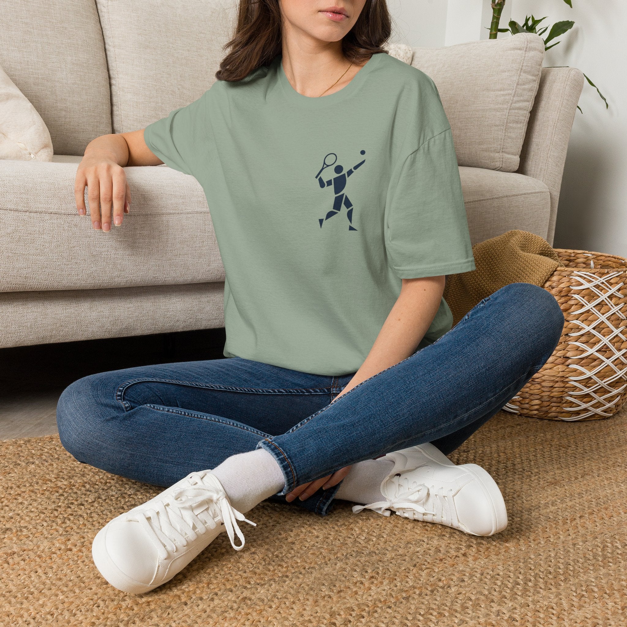 Tennis Player Minimalist T‑Shirt — Geometric Tennis Graphic Tee