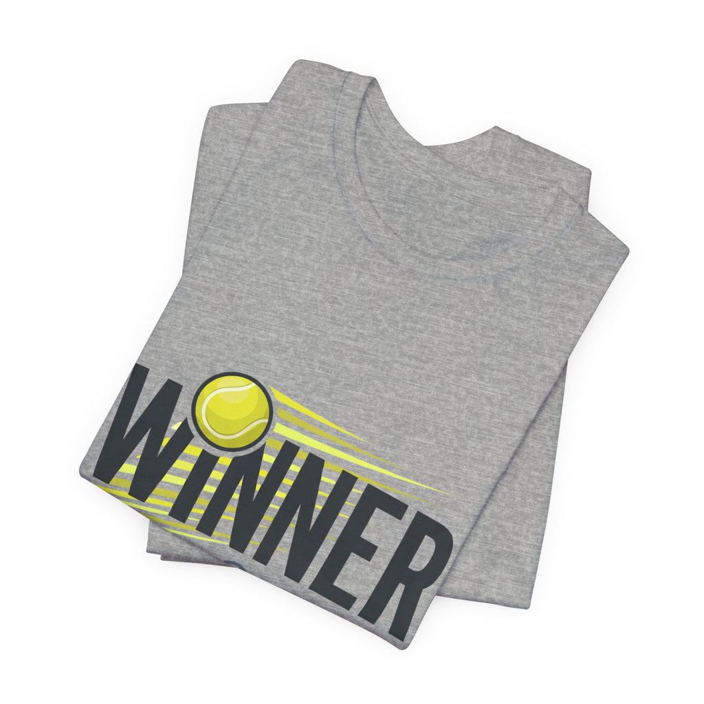 Winner Tennis T‑Shirt — Motivational Tennis Tee with Ball & Racket Graphic