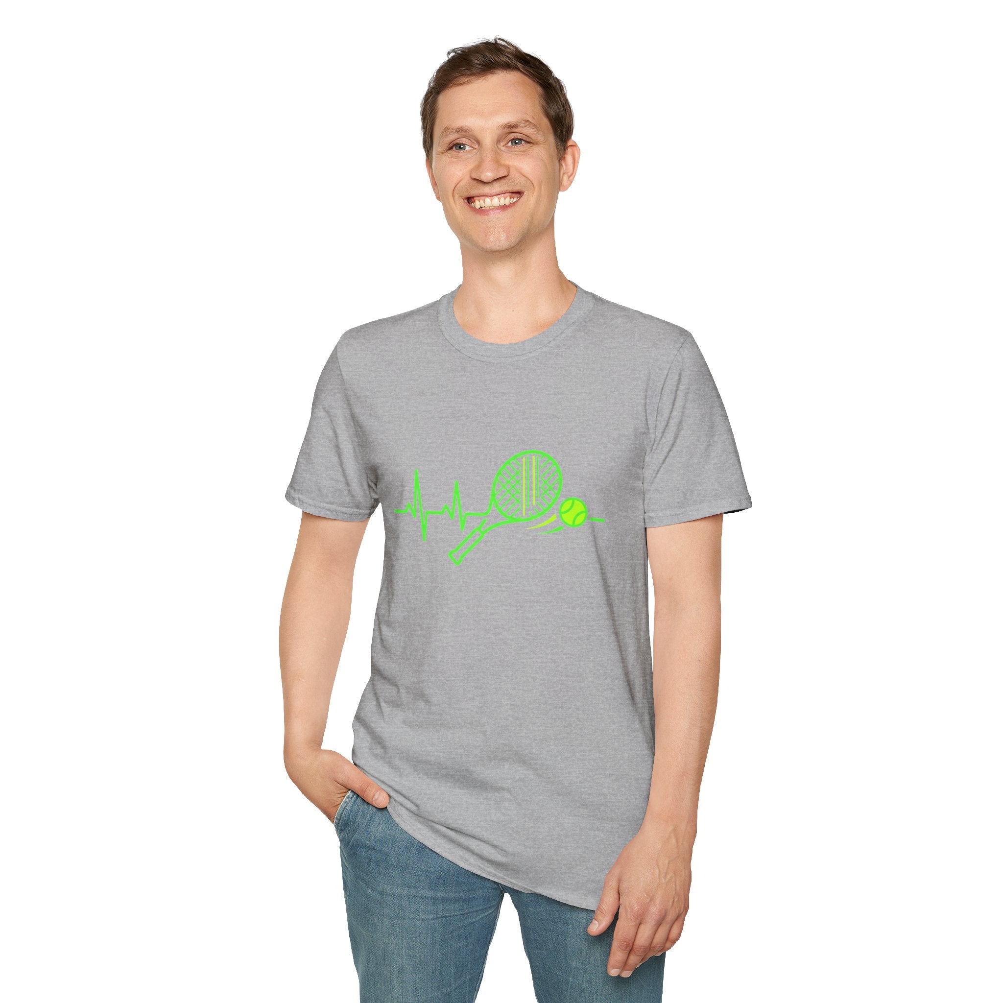 Tennis Racket Heartbeat T-Shirt — Neon Green Tennis Lover Tee