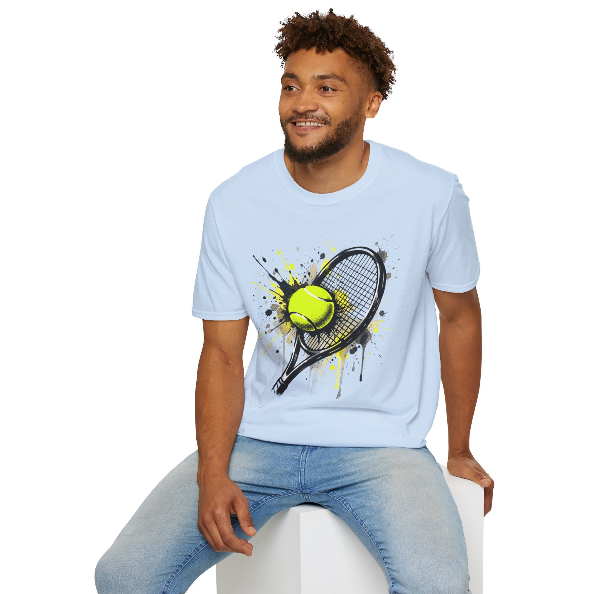 T-Shirt — Splash Tennis Racket & Ball Graphic Tee