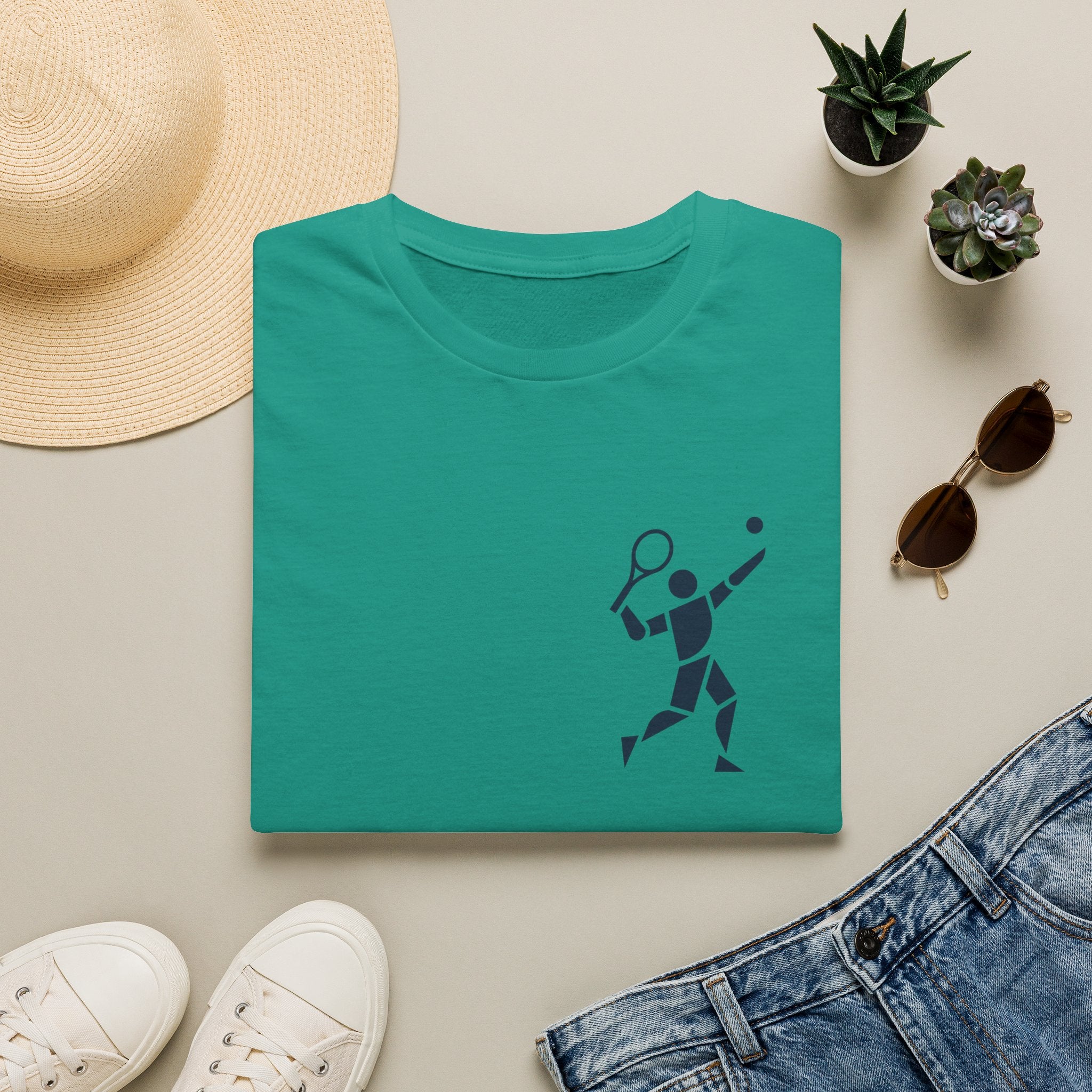 Tennis Player Minimalist T‑Shirt — Geometric Tennis Graphic Tee