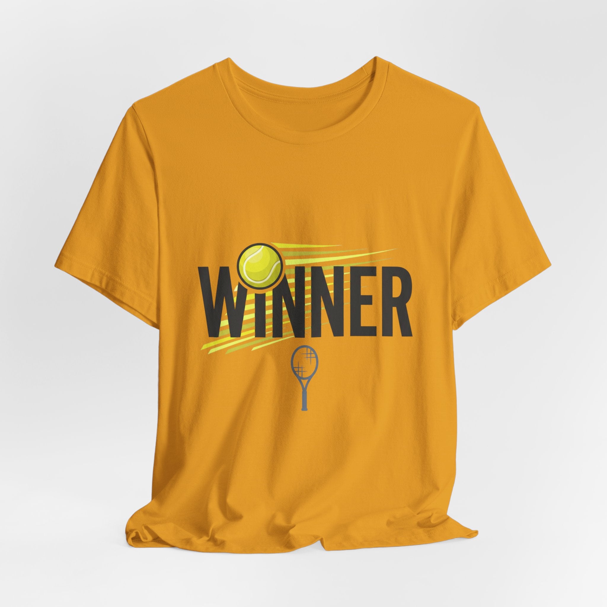 Winner Tennis T‑Shirt — Motivational Tennis Tee with Ball & Racket Graphic