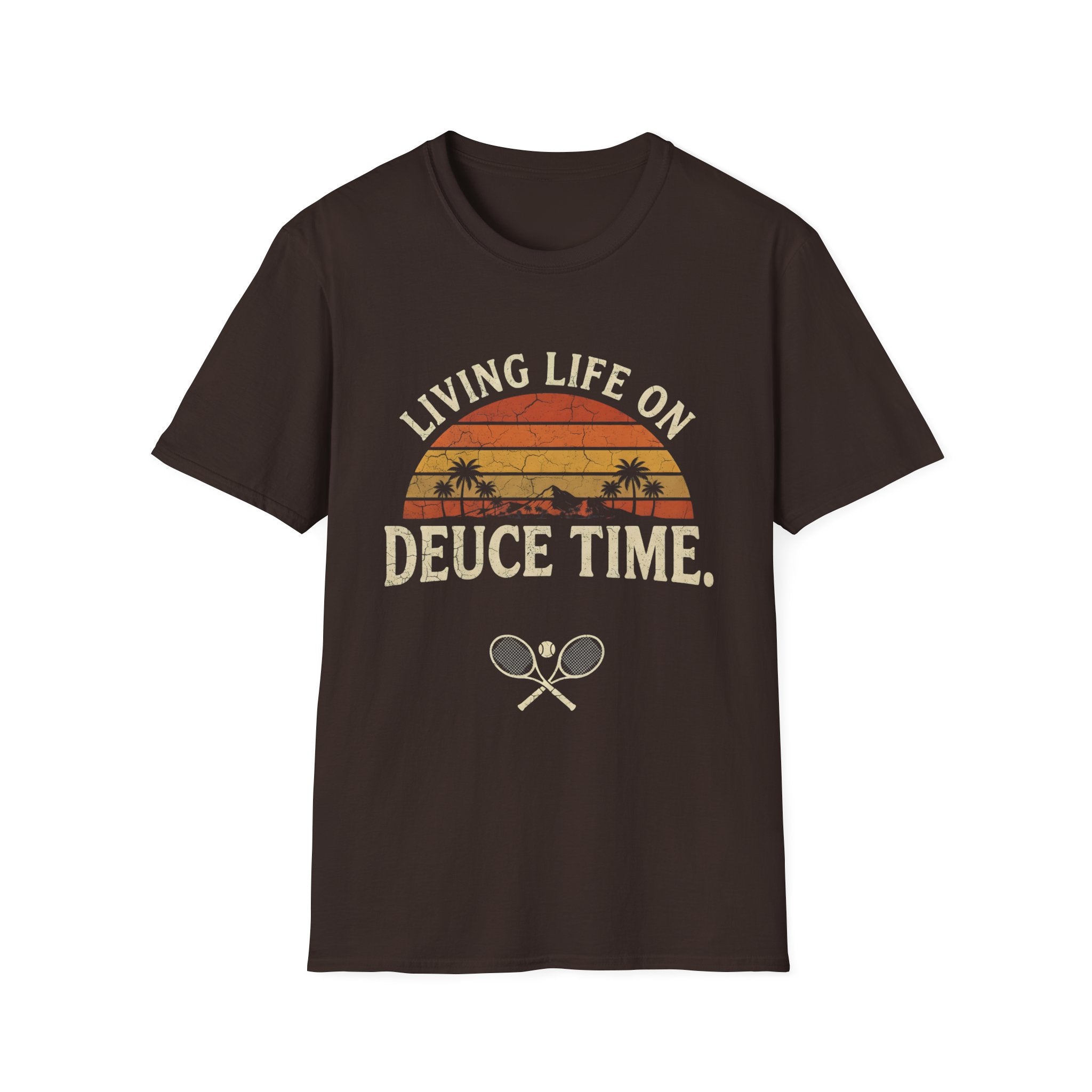 T-Shirt — "Living Life on Deuce Time" Vintage Tennis Sunset Tee