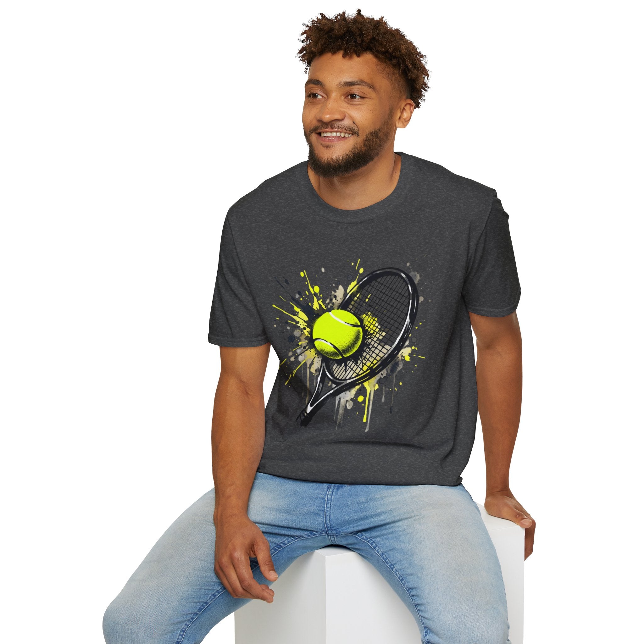 T-Shirt — Splash Tennis Racket & Ball Graphic Tee