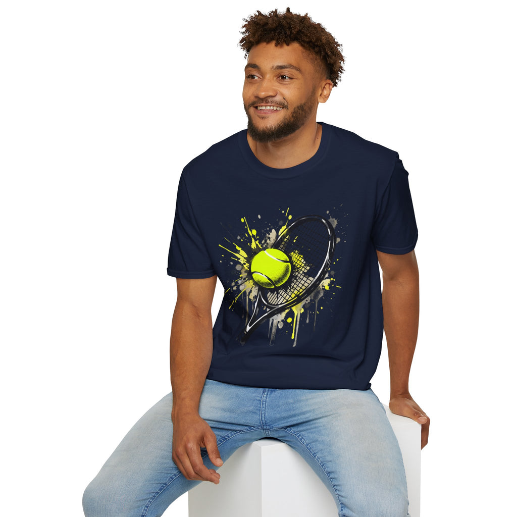 T-Shirt — Splash Tennis Racket & Ball Graphic Tee