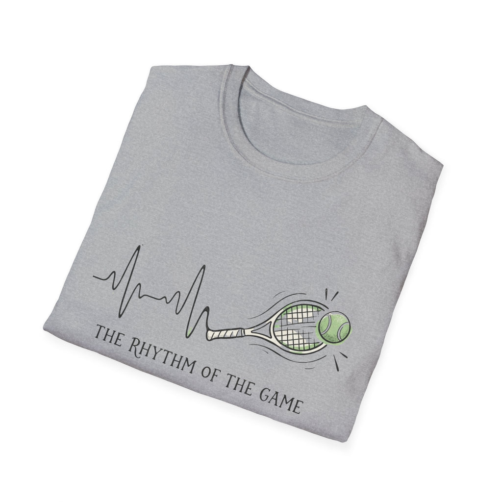 Tennis Rhythm T-Shirt — “The Rhythm of the Game” Tennis Racket & Ball Tee