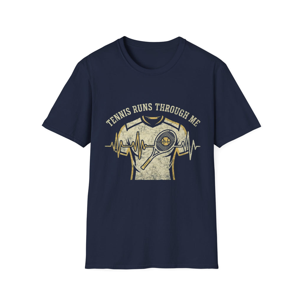 T-Shirt — "Tennis Runs Through Me" Vintage Tennis Heartbeat Tee
