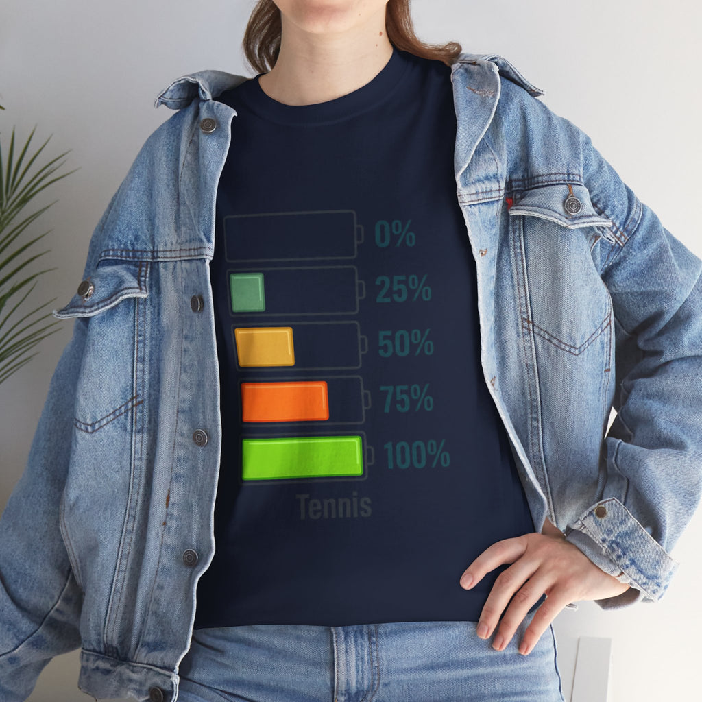 T-Shirt — Tennis Battery Level Graphic Tee (0%-100%)