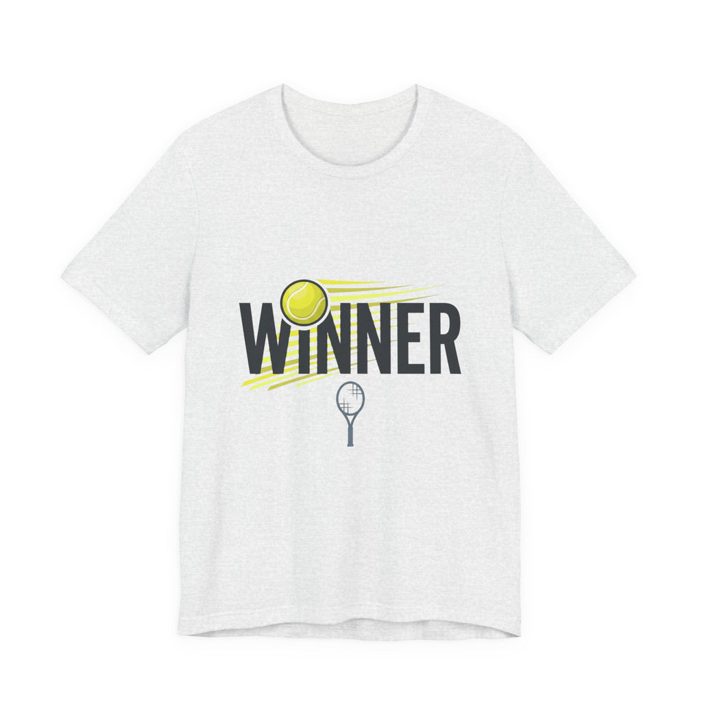 Winner Tennis T‑Shirt — Motivational Tennis Tee with Ball & Racket Graphic