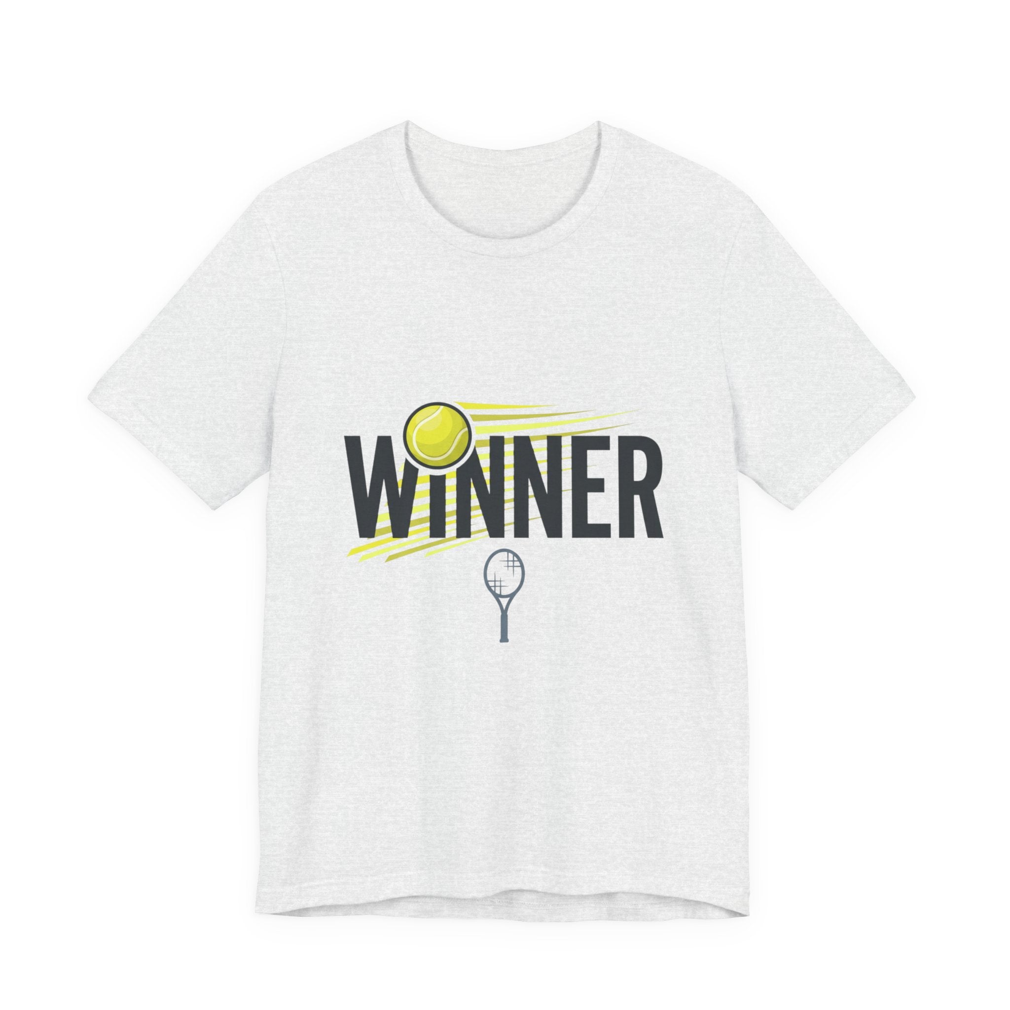 Winner Tennis T‑Shirt — Motivational Tennis Tee with Ball & Racket Graphic