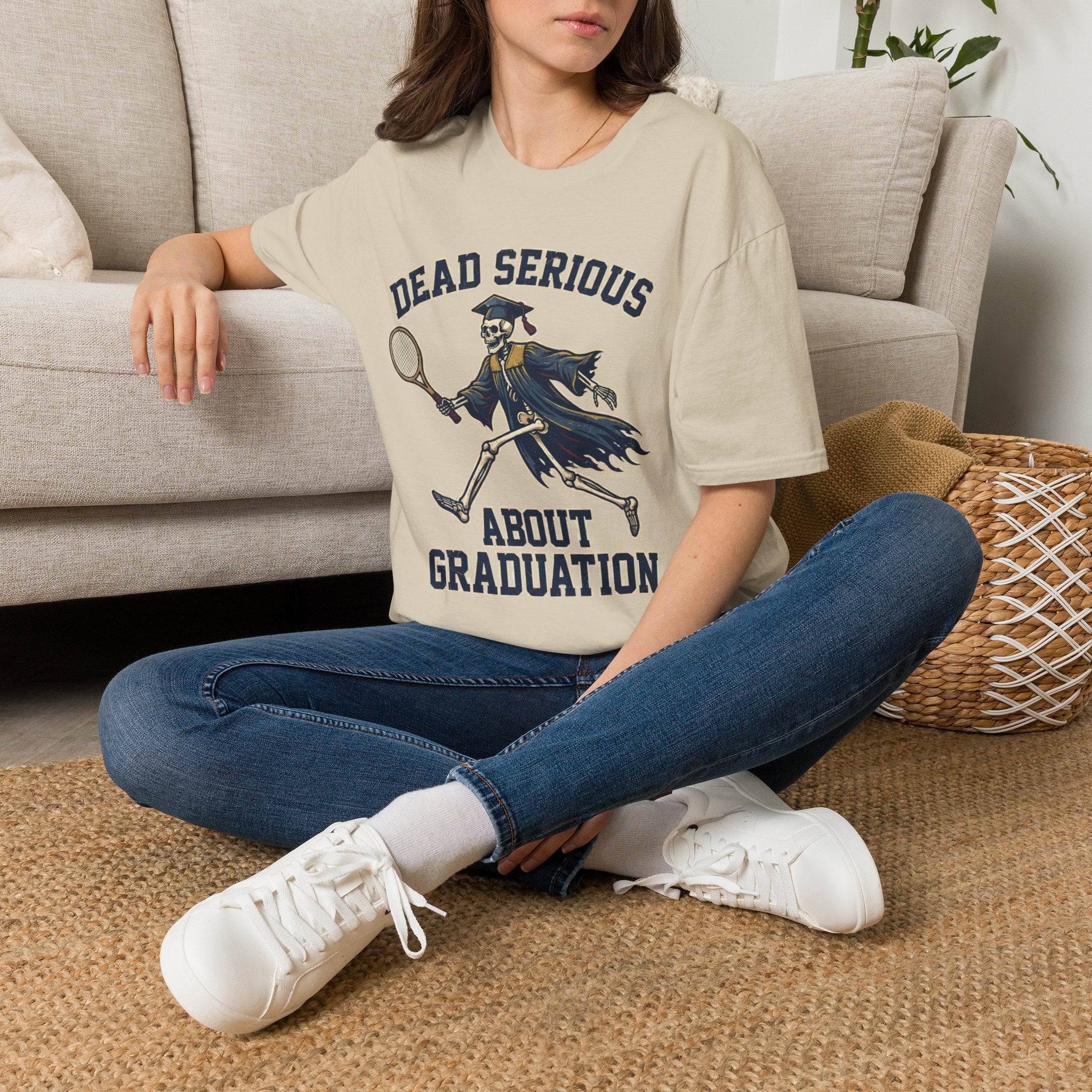 Graduation T-Shirt — "Dead Serious" Funny Skeleton Grad Tee