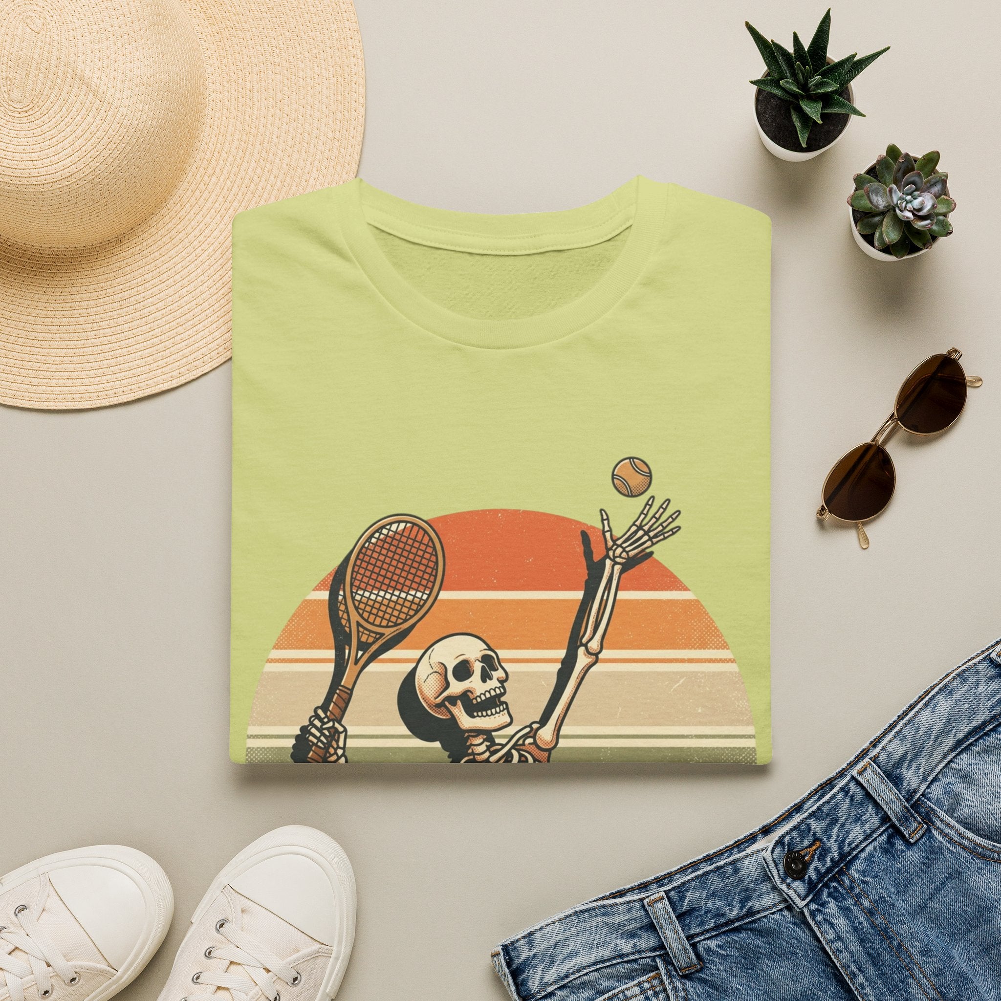 Skeleton Tennis Tee — Retro Sunset Vintage t_shirt