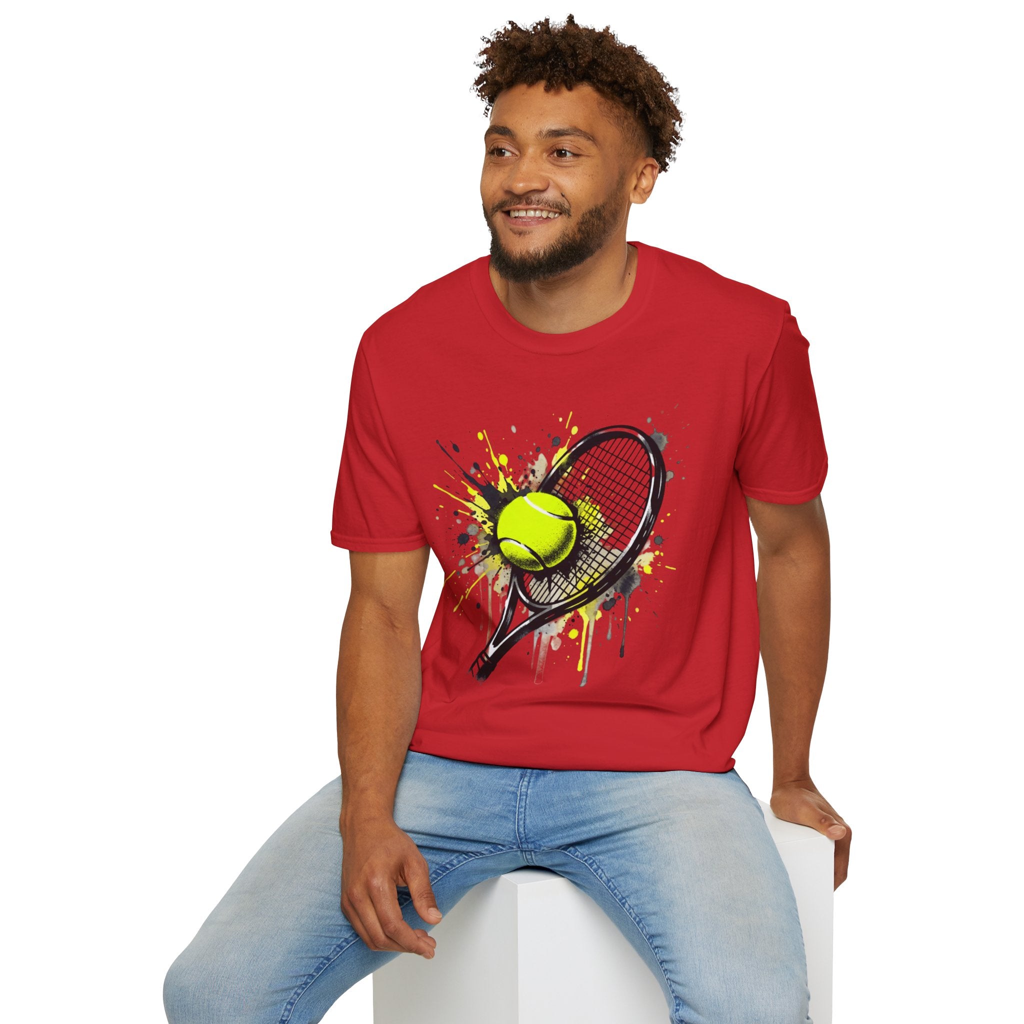 T-Shirt — Splash Tennis Racket & Ball Graphic Tee