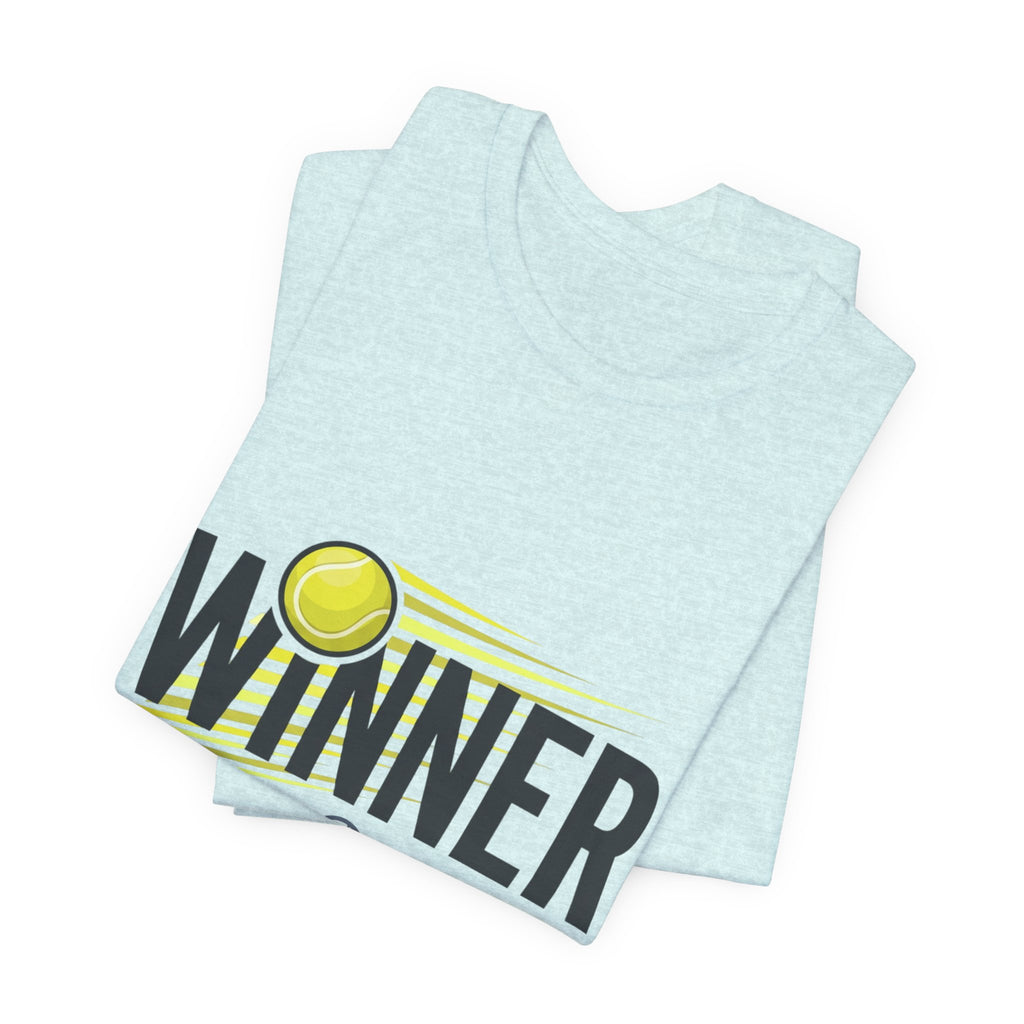 Winner Tennis T‑Shirt — Motivational Tennis Tee with Ball & Racket Graphic