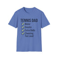 Tennis Dad T-Shirt — "Water, Snacks, Extra Balls, Cheering Too Loud" Checklist Tee