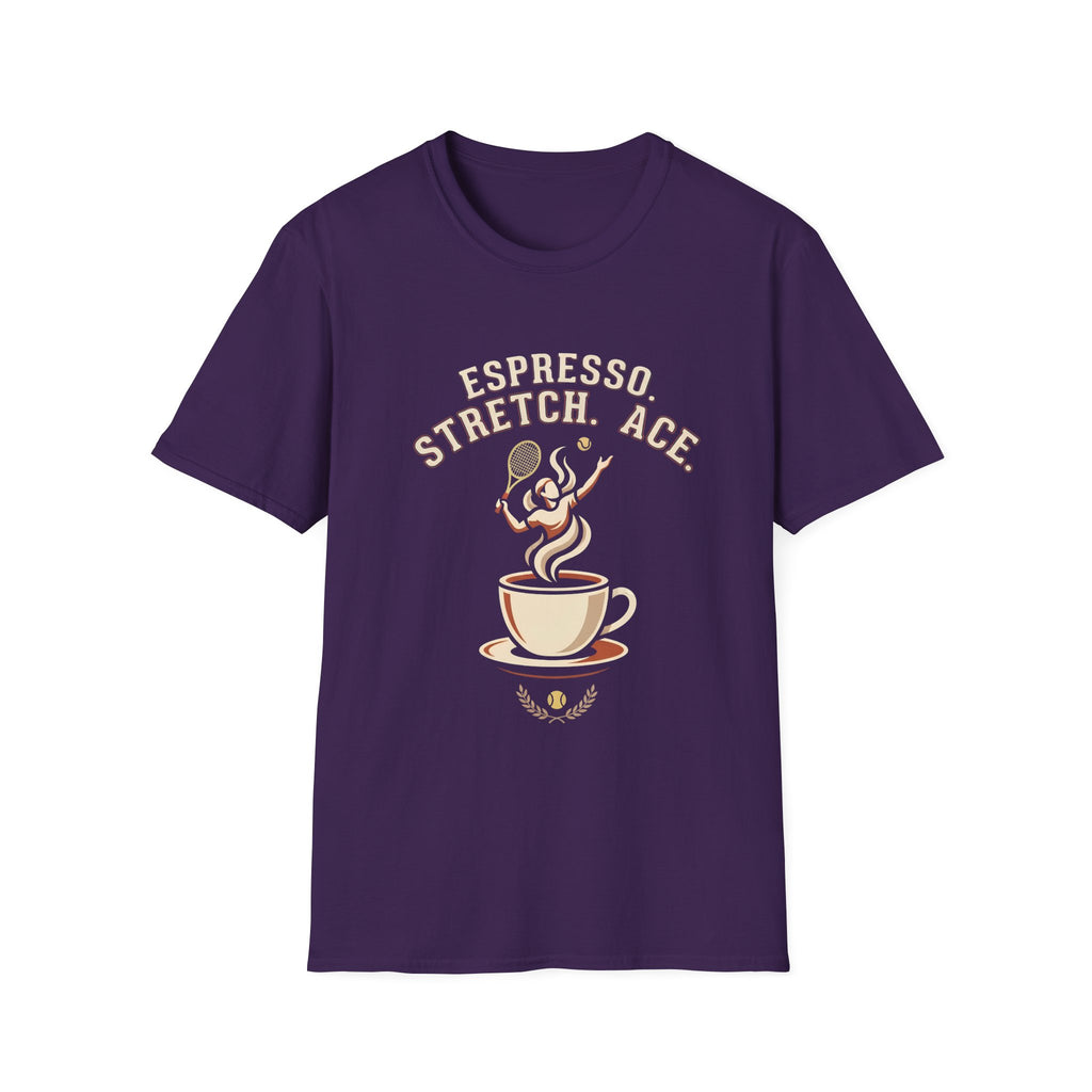 Espresso Stretch Ace T-Shirt — Coffee & Tennis Vintage Graphic Tee