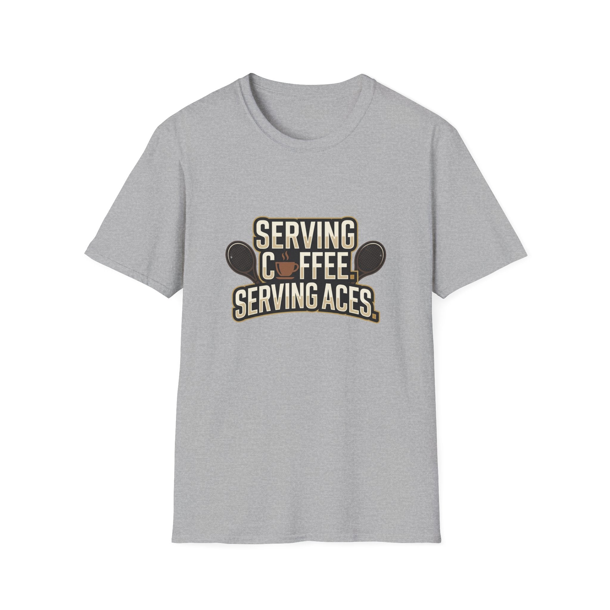 Serving Coffee, Serving Aces Tee — Tennis & Coffee Lover Graphic Shirt