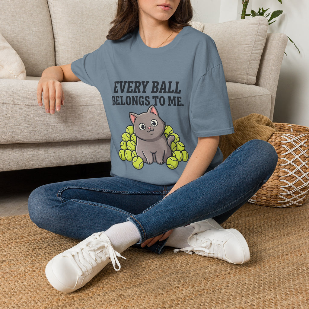 Every Ball Belongs to Me Cat T-Shirt — Cute Tennis Ball Cat Tee for Pet Lovers