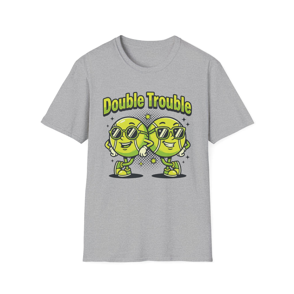 Double Trouble Tennis Tee — Retro Smiley Racquet Duo
