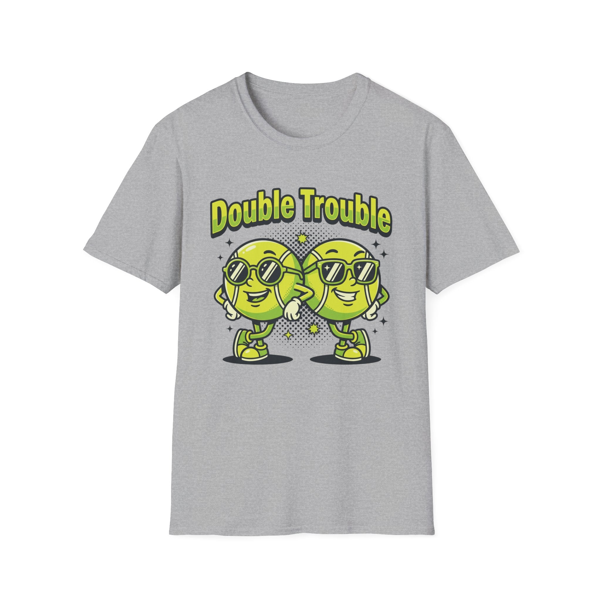 Double Trouble Tennis Tee — Retro Smiley Racquet Duo
