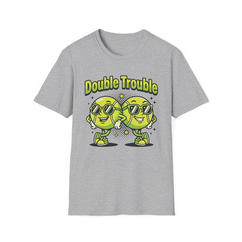 Double Trouble Tennis Tee — Retro Smiley Racquet Duo