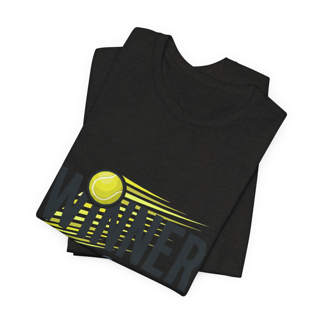 Winner Tennis T‑Shirt — Motivational Tennis Tee with Ball & Racket Graphic