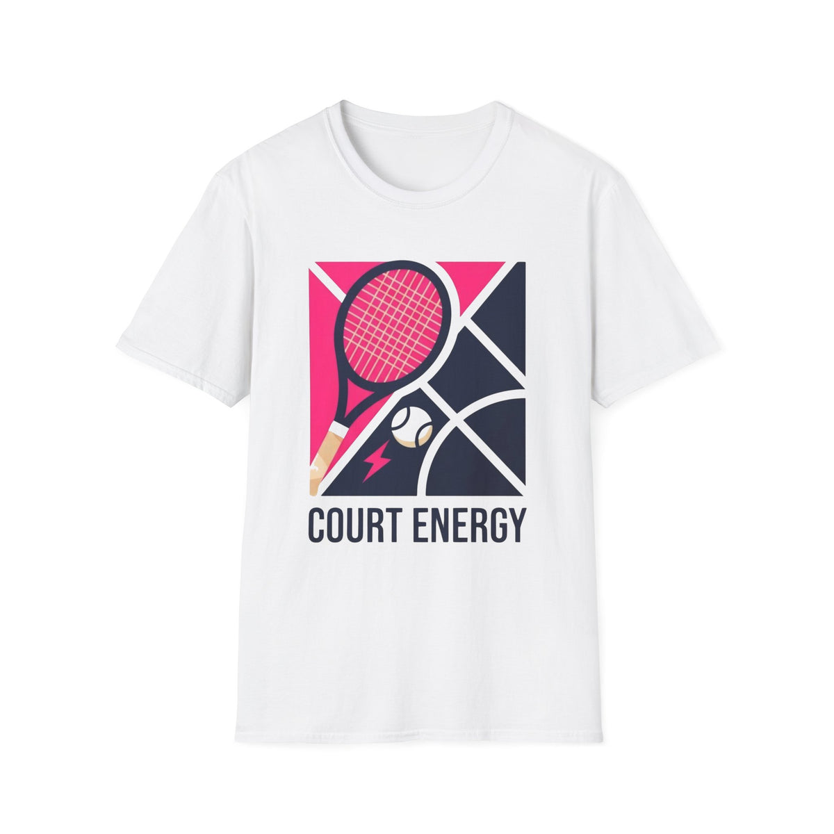Court Energy Tennis T‑Shirt — Retro Racket & Ball Graphic