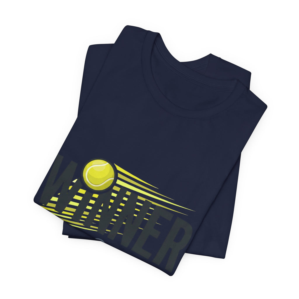 Winner Tennis T‑Shirt — Motivational Tennis Tee with Ball & Racket Graphic