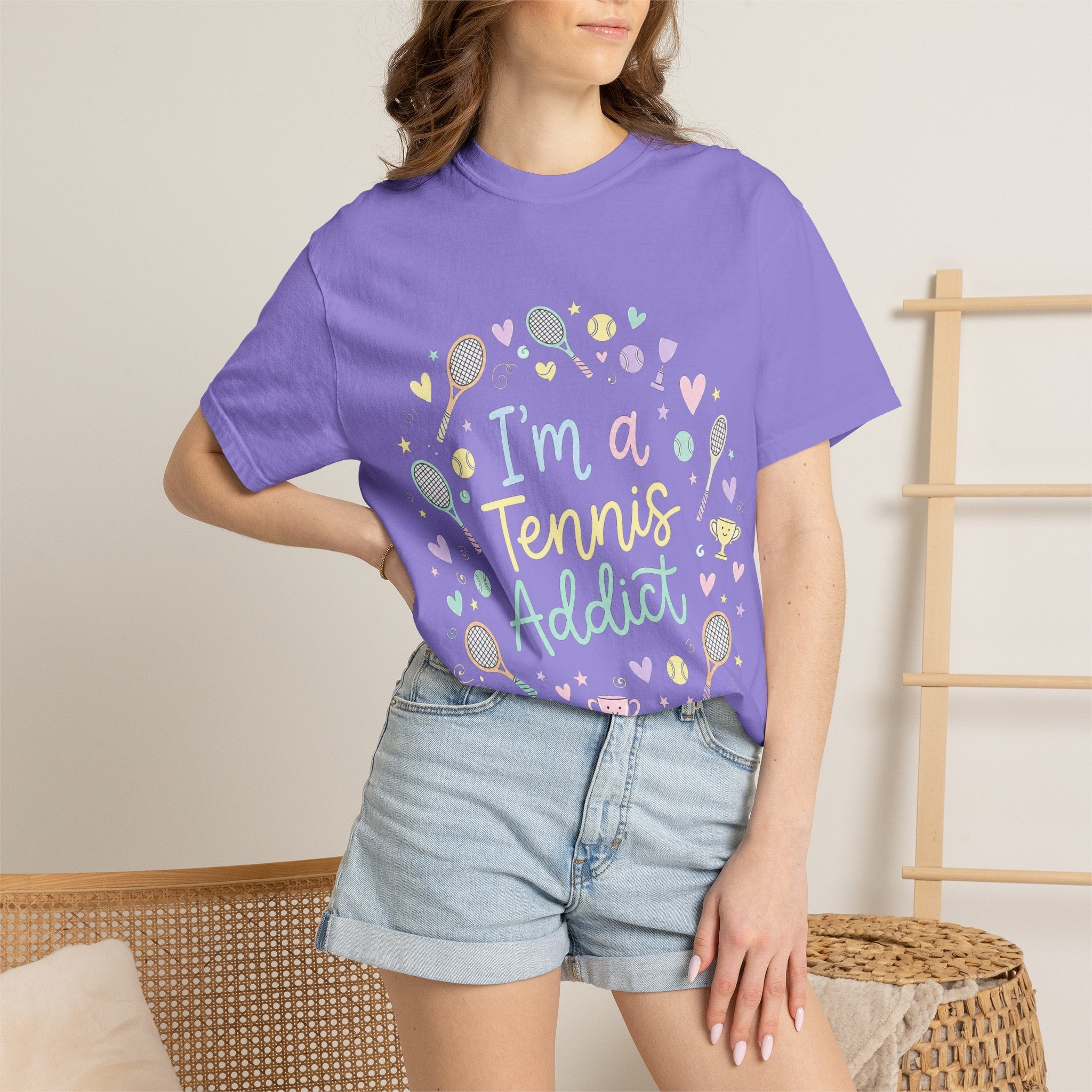 I'm a Tennis Addict T‑Shirt — Cute Pastel Tennis Graphic Tee for Players & Fans