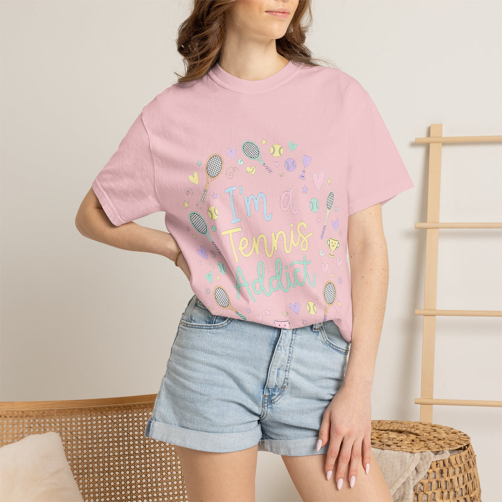 I'm a Tennis Addict T‑Shirt — Cute Pastel Tennis Graphic Tee for Players & Fans