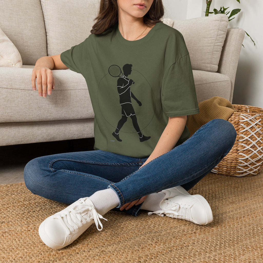 Tennis Player Silhouette T‑Shirt — Minimal Athletic Graphic Tee