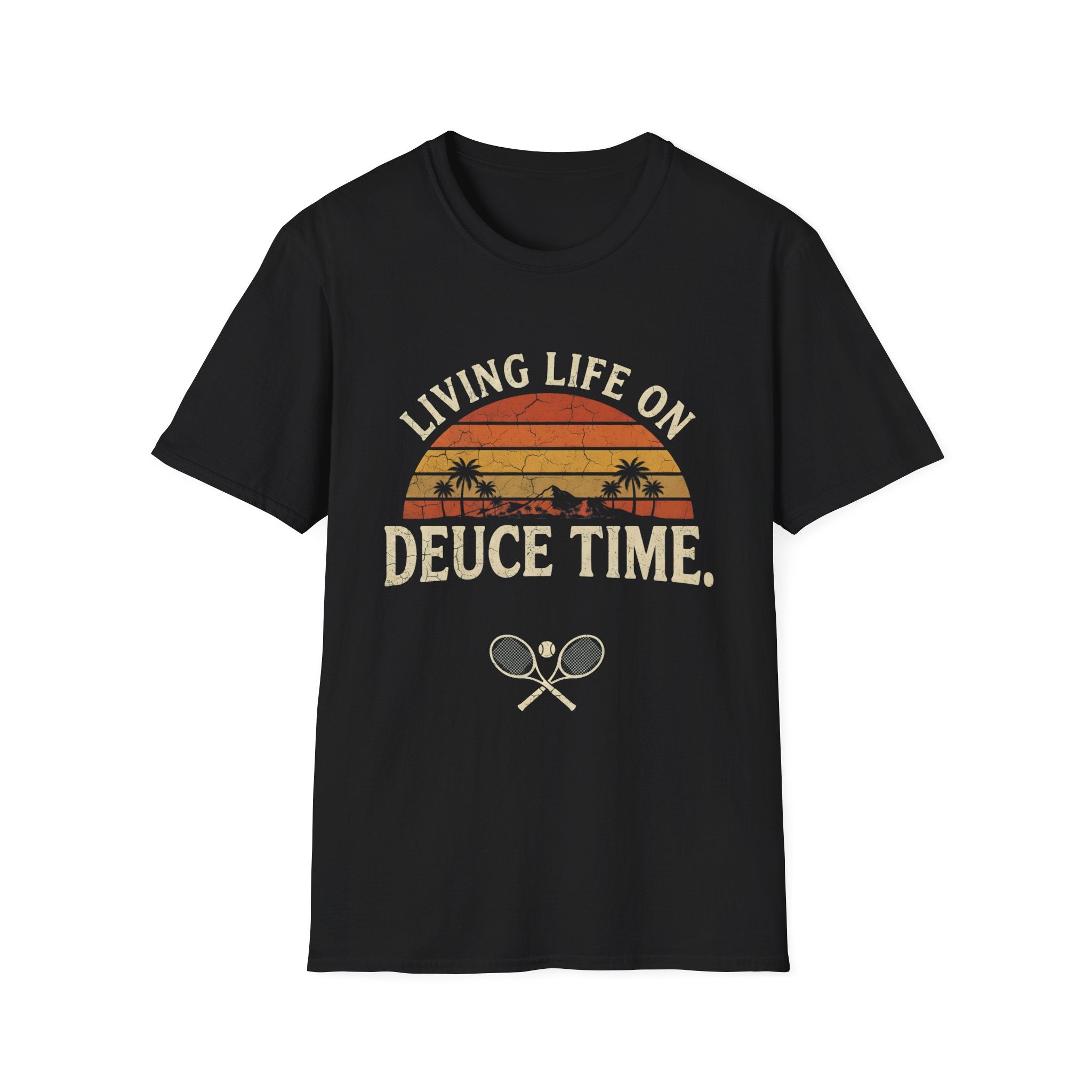 T-Shirt — "Living Life on Deuce Time" Vintage Tennis Sunset Tee