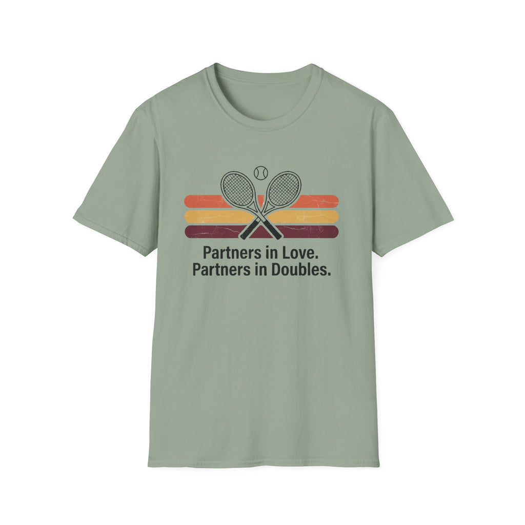 Partners in Love Tennis T-shirt — Retro Crossed Rackets Graphic