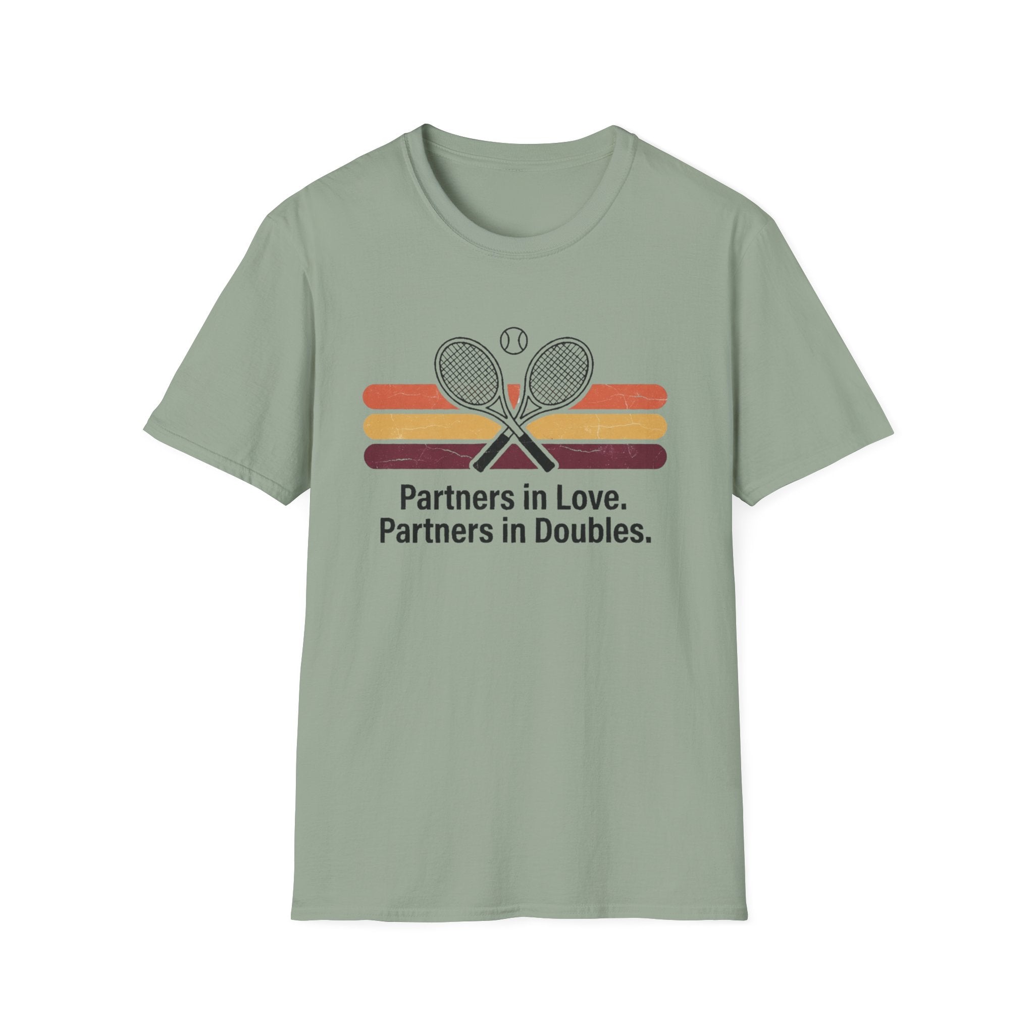 Partners in Love Tennis T-shirt — Retro Crossed Rackets Graphic