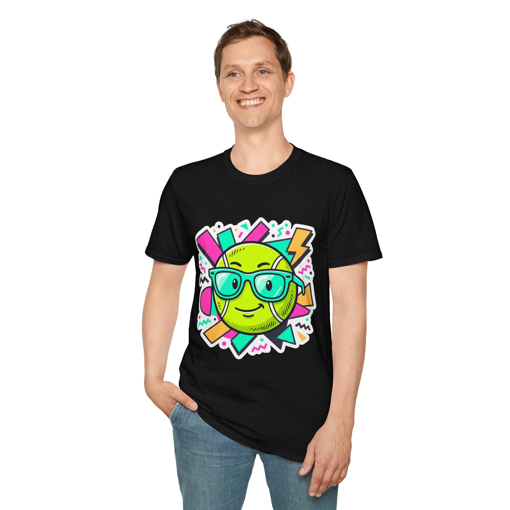 Retro Smiley Sunglasses T-Shirt — Neon Pop Graphic Tee