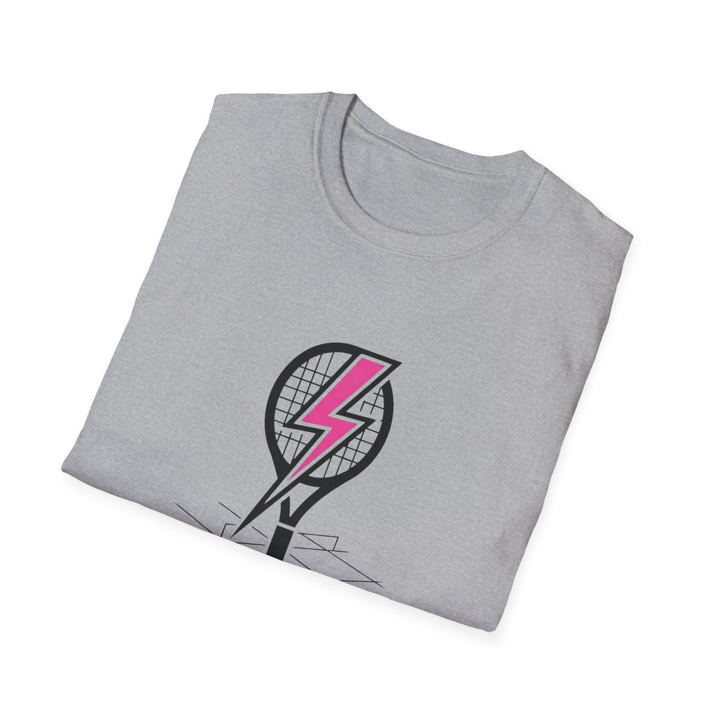 Unshakable Tennis Racket T-Shirt — Empowering Pink Lightning Tennis Tee