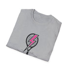 Unshakable Tennis Racket T-Shirt — Empowering Pink Lightning Tennis Tee