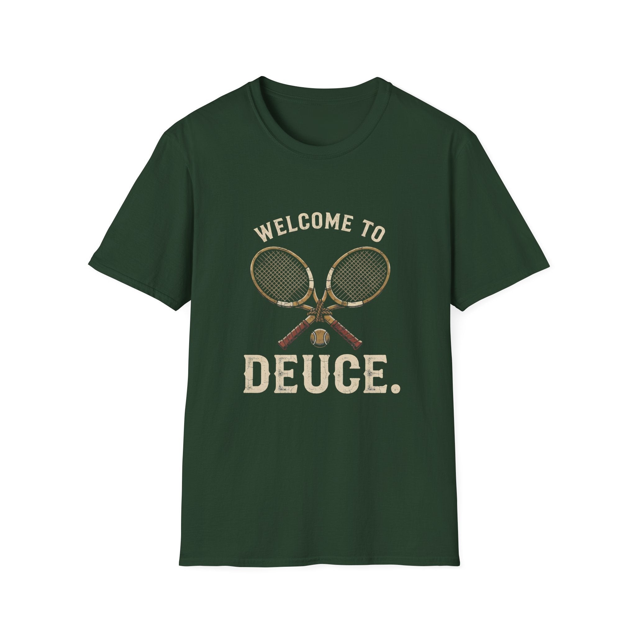 Welcome to Deuce Tennis T-Shirt — Vintage Racket Court Tee